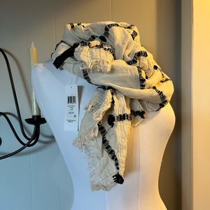 Eileen Fisher Organic Cotton White/Black Striped Scarf - NEVER WORN/WITH TAGS